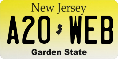 NJ license plate A20WEB