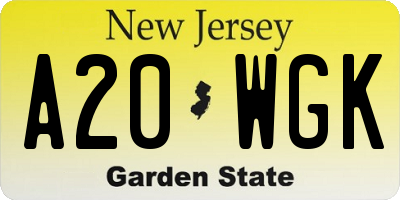 NJ license plate A20WGK