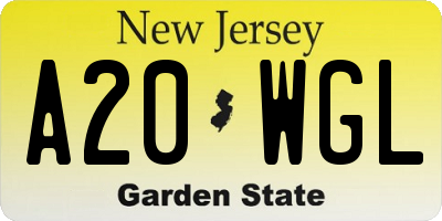 NJ license plate A20WGL