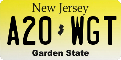 NJ license plate A20WGT