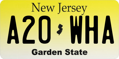 NJ license plate A20WHA