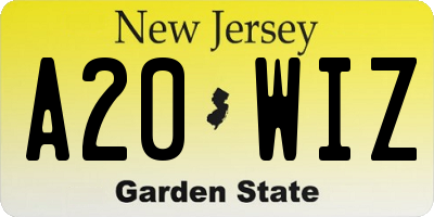 NJ license plate A20WIZ