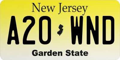 NJ license plate A20WND