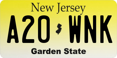 NJ license plate A20WNK