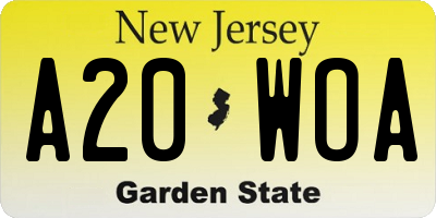 NJ license plate A20WOA