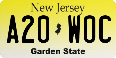 NJ license plate A20WOC