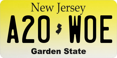 NJ license plate A20WOE