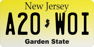 NJ license plate A20WOI