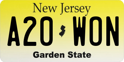NJ license plate A20WON