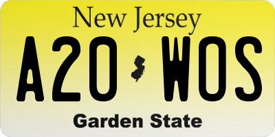 NJ license plate A20WOS