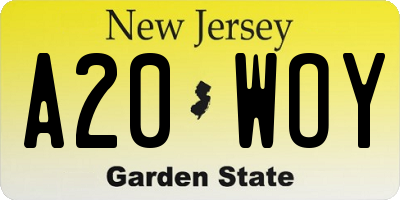 NJ license plate A20WOY