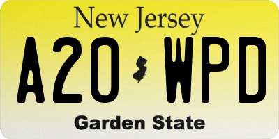 NJ license plate A20WPD