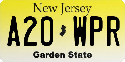 NJ license plate A20WPR