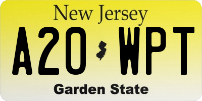 NJ license plate A20WPT