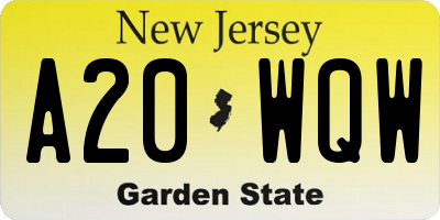 NJ license plate A20WQW