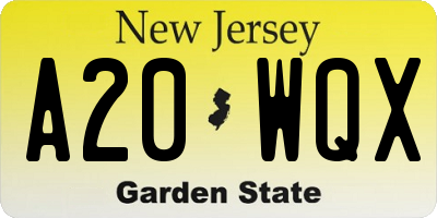 NJ license plate A20WQX