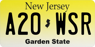 NJ license plate A20WSR