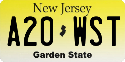 NJ license plate A20WST