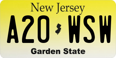 NJ license plate A20WSW