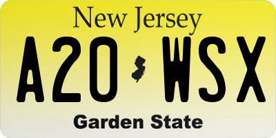 NJ license plate A20WSX