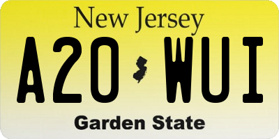 NJ license plate A20WUI