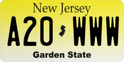 NJ license plate A20WWW