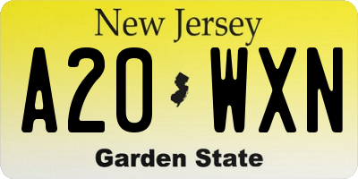 NJ license plate A20WXN