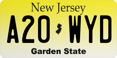 NJ license plate A20WYD