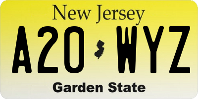 NJ license plate A20WYZ