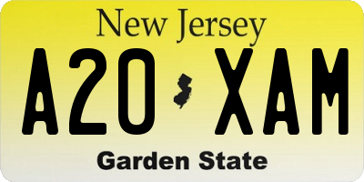 NJ license plate A20XAM