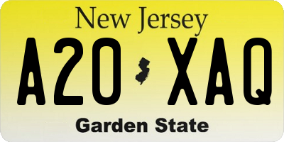 NJ license plate A20XAQ