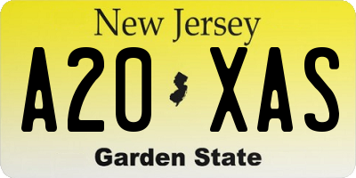 NJ license plate A20XAS