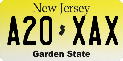 NJ license plate A20XAX