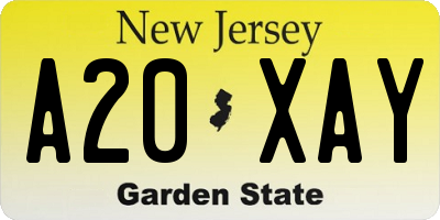 NJ license plate A20XAY