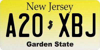 NJ license plate A20XBJ