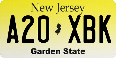 NJ license plate A20XBK