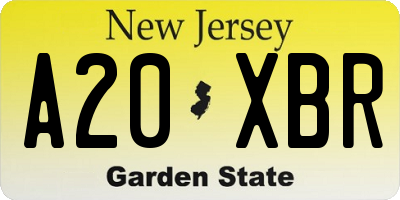 NJ license plate A20XBR