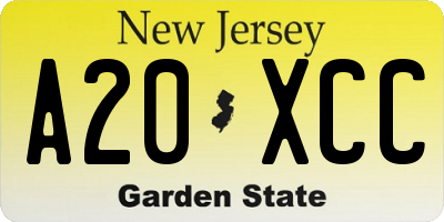 NJ license plate A20XCC