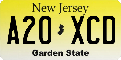NJ license plate A20XCD