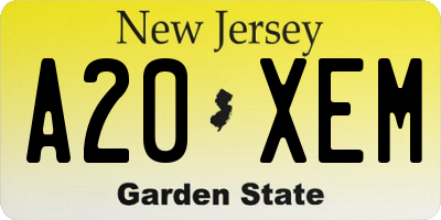 NJ license plate A20XEM
