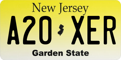 NJ license plate A20XER