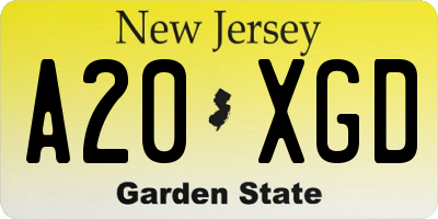 NJ license plate A20XGD