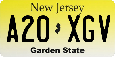 NJ license plate A20XGV