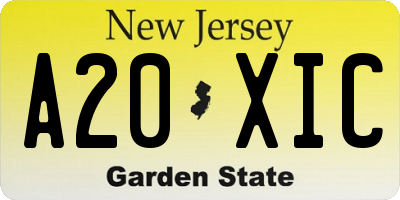 NJ license plate A20XIC