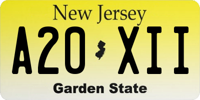 NJ license plate A20XII