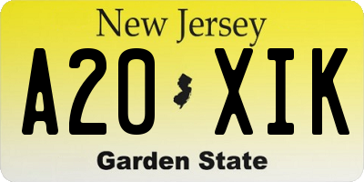 NJ license plate A20XIK
