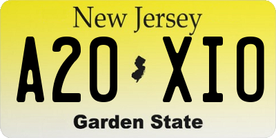 NJ license plate A20XIO
