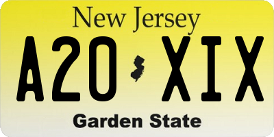 NJ license plate A20XIX
