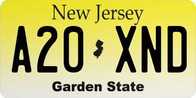 NJ license plate A20XND