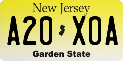 NJ license plate A20XOA